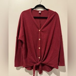 CY Fashion L Burgundy Button-Up Cardigan Sweater